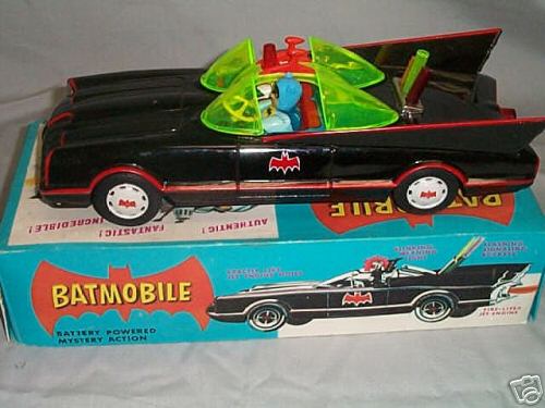 VINTAGE TIN LITHO BATMAN BATMOBILE CAR BATTERY W/BOX